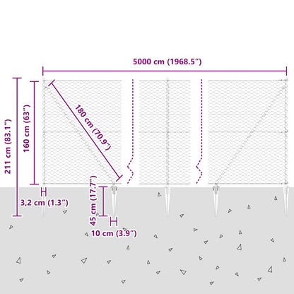 Fence with Posts Grey 1.6 x 50 m PVC-coated steel