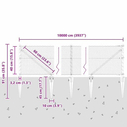 Fence with Posts Grey 0.4 x 100 m PVC-coated steel