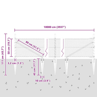 Fence with Posts Grey 0.5 x 100 m PVC-coated steel