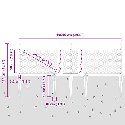 Fence with Posts Grey 0.5 x 100 m PVC-coated steel