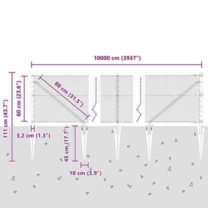 Fence with Posts Grey 0.6 x 100 m PVC-coated steel