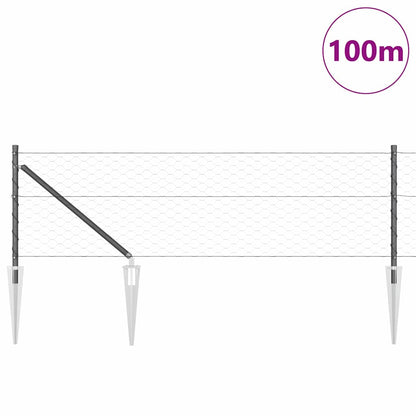Fence with Posts Grey 0.6 x 100 m PVC-coated steel