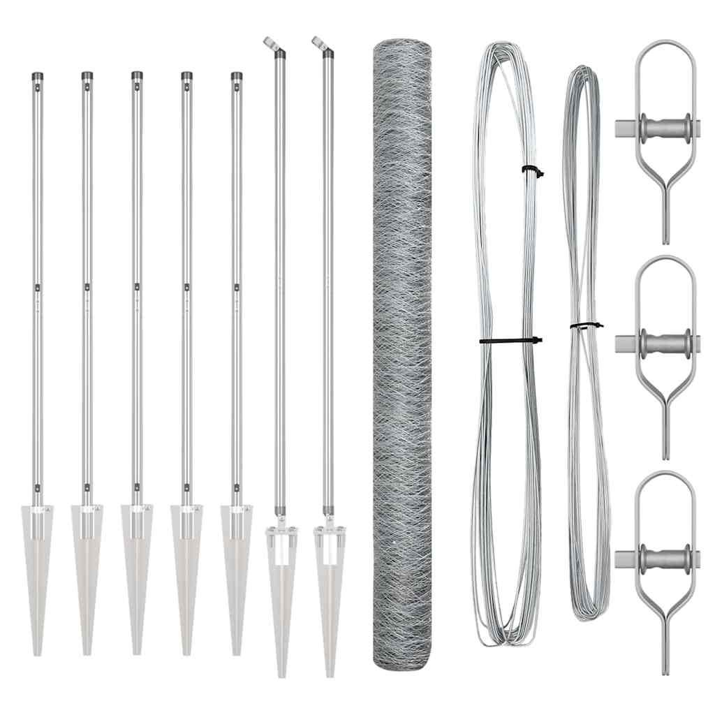 Fence with Posts Silver 1.6 x 10 m PVC-coated steel