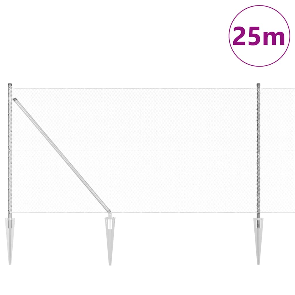 Fence with Posts Silver 1 x 25 m PVC-coated steel