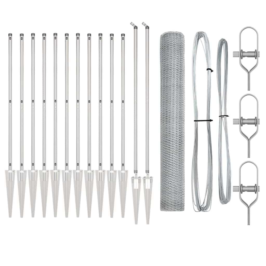 Fence with Posts Silver 1.2 x 25 m PVC-coated steel