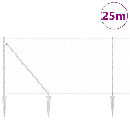 Fence with Posts Silver 1.2 x 25 m PVC-coated steel