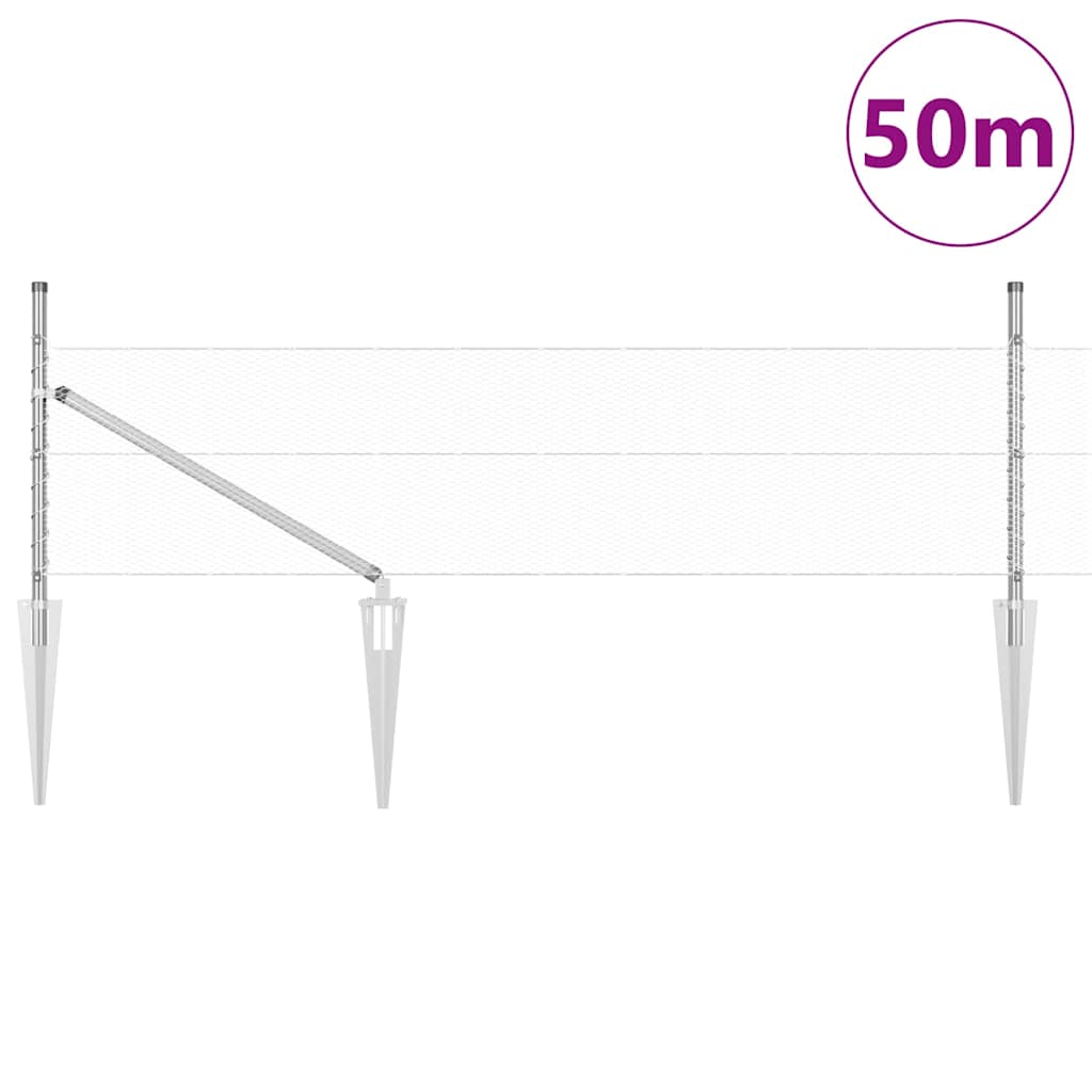 Fence with Posts Silver 0.4 x 50 m PVC-coated steel