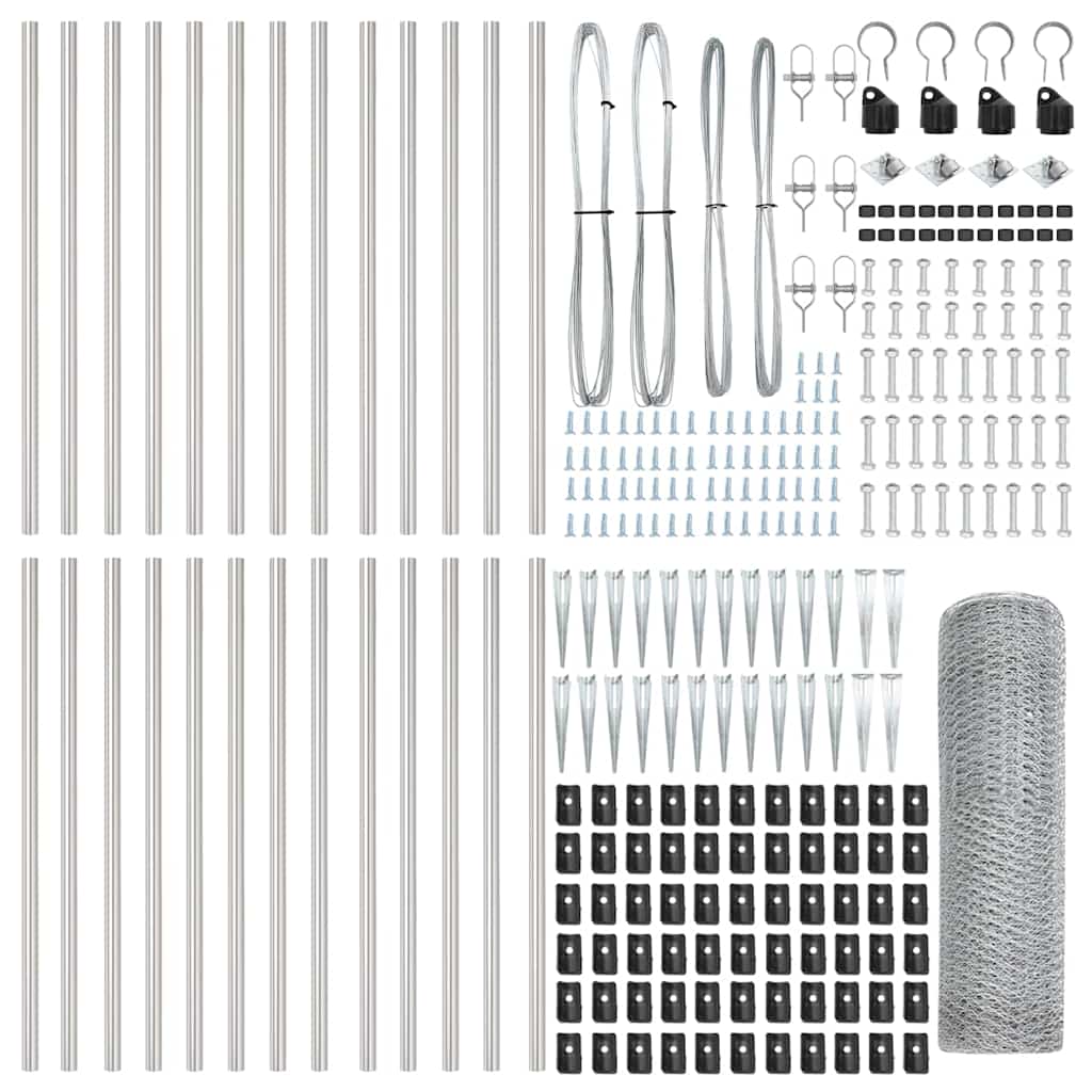 Fence with Posts Silver 1 x 50 m PVC-coated steel