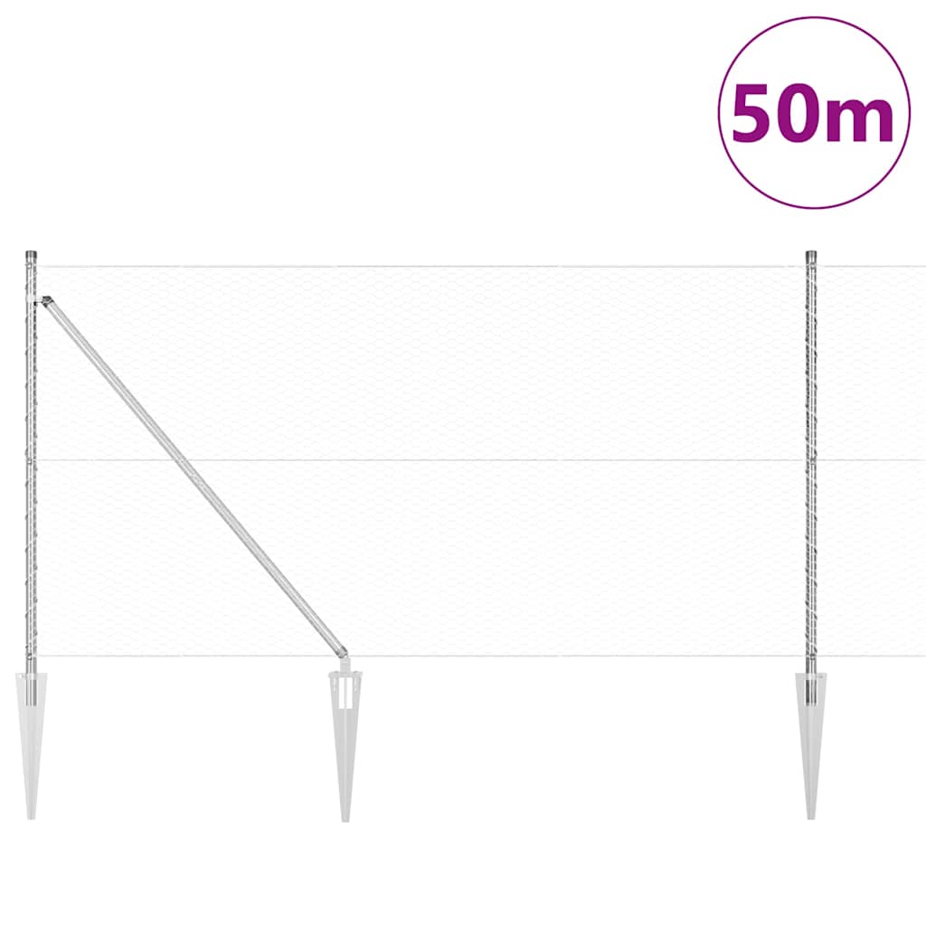 Fence with Posts Silver 1 x 50 m PVC-coated steel