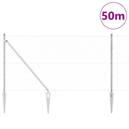 Fence with Posts Silver 1.4 x 50 m PVC-coated steel