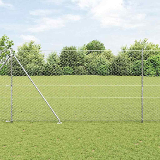 Fence with Posts Silver 1.5 x 50 m PVC-coated steel