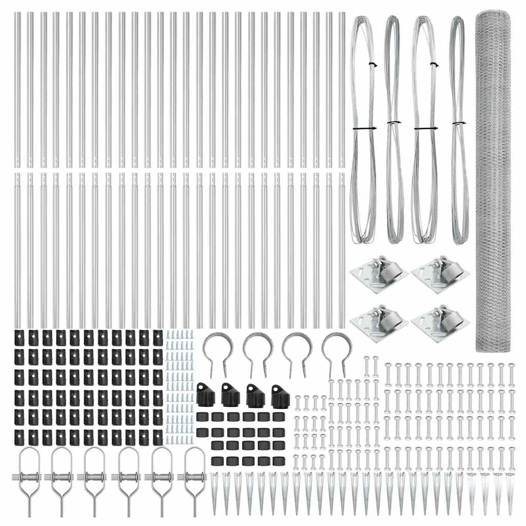 Fence with Posts Silver 1.6 x 50 m PVC-coated steel