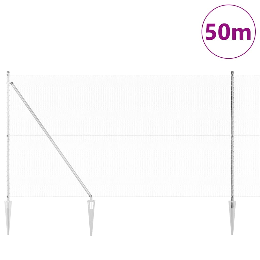 Fence with Posts Silver 1.6 x 50 m PVC-coated steel