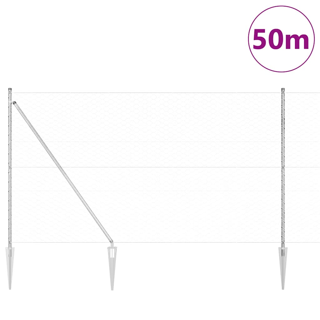Fence with Posts Silver 1.6 x 50 m PVC-coated steel