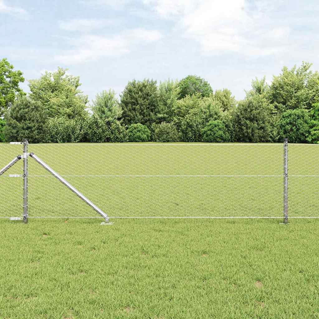 Fence with Posts Silver 0.6 x 100 m PVC-coated steel