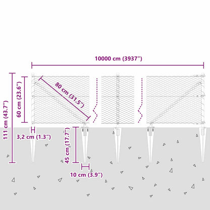 Fence with Posts Silver 0.6 x 100 m PVC-coated steel