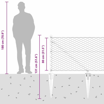 Fence with Posts Silver 0.8 x 100 m PVC-coated steel