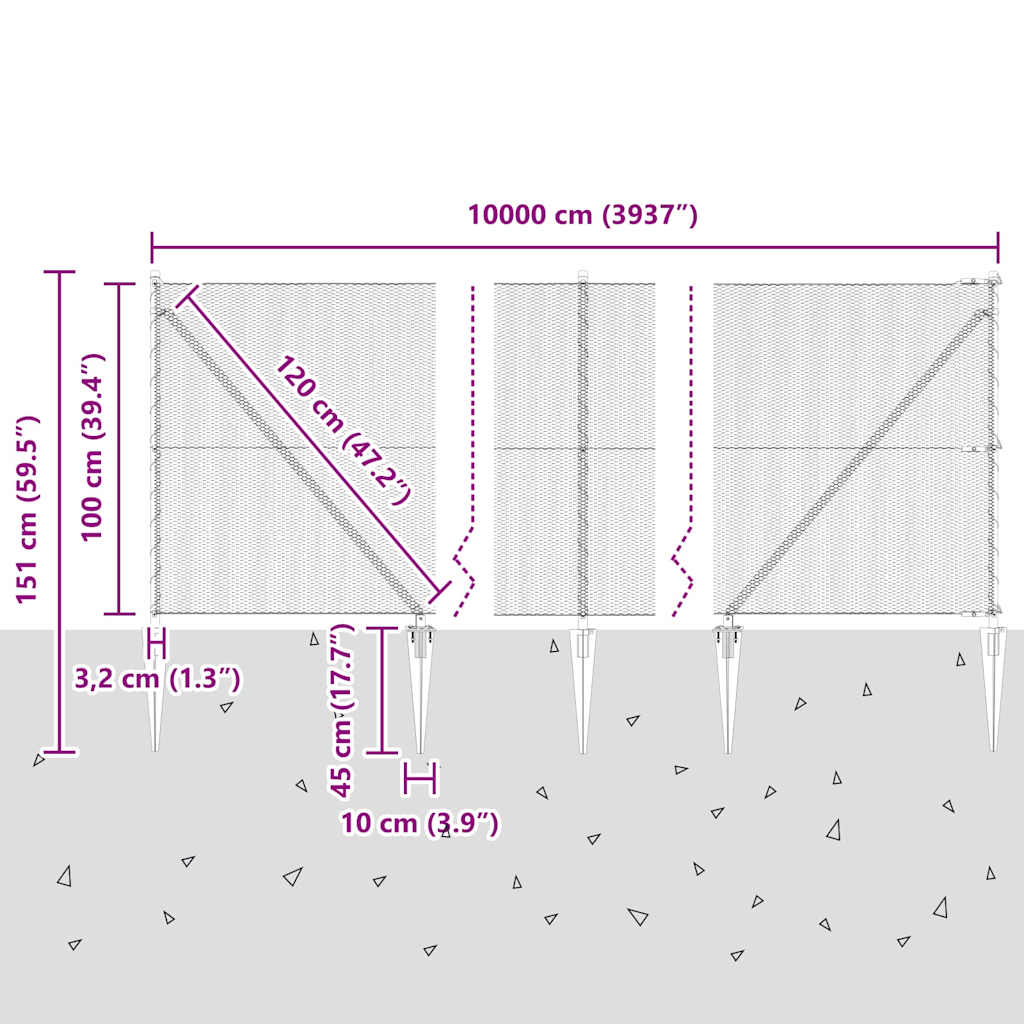 Fence with Posts Silver 1 x 100 m PVC-coated steel
