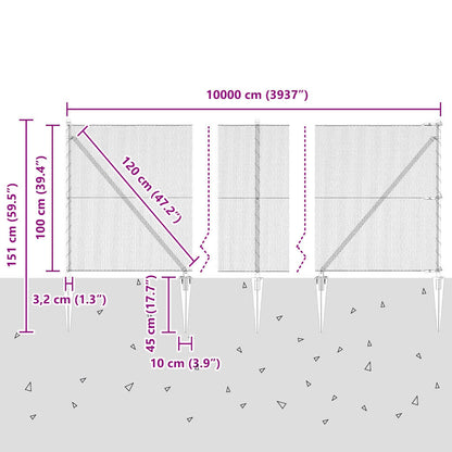 Fence with Posts Silver 1 x 100 m PVC-coated steel