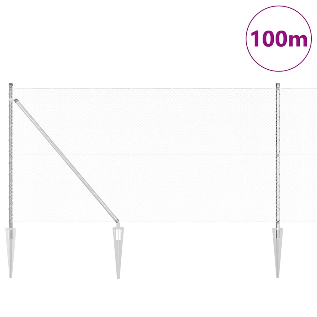 Fence with Posts Silver 1 x 100 m PVC-coated steel