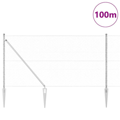 Fence with Posts Silver 1 x 100 m PVC-coated steel
