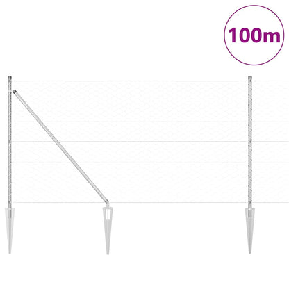 Fence with Posts Silver 1 x 100 m PVC-coated steel