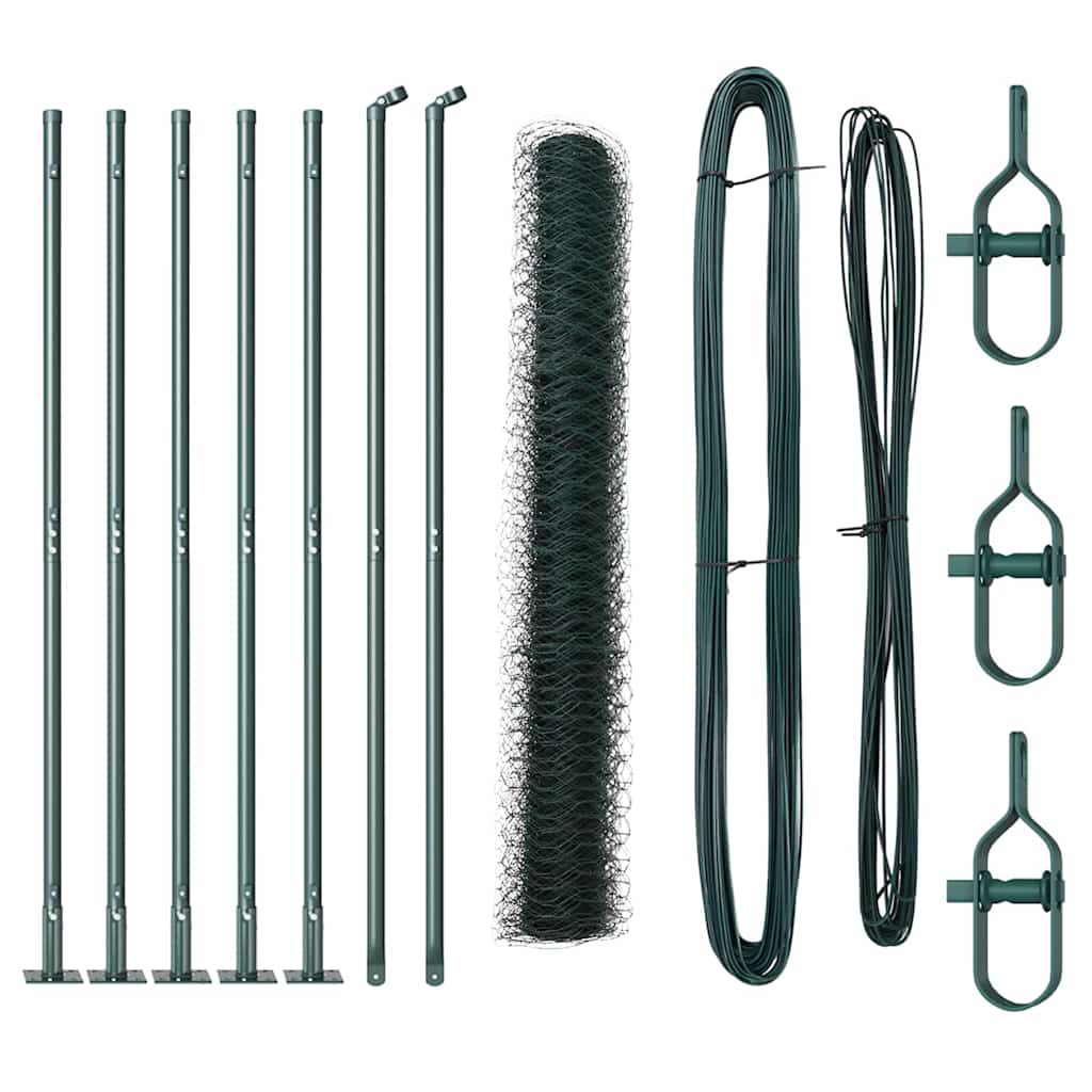 Fence with Posts Green 1 x 10 m PVC-coated steel