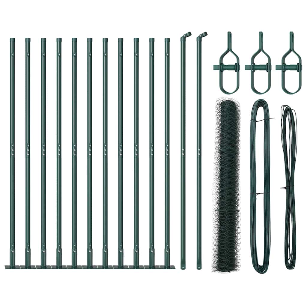 Fence with Posts Green 0.8 x 25 m PVC-coated steel