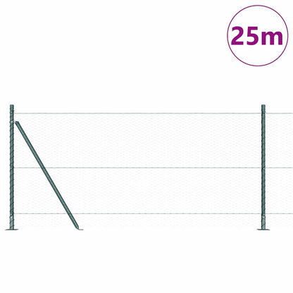 Fence with Posts Green 1 x 25 m PVC-coated steel