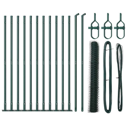 Fence with Posts Green 1 x 25 m PVC-coated steel
