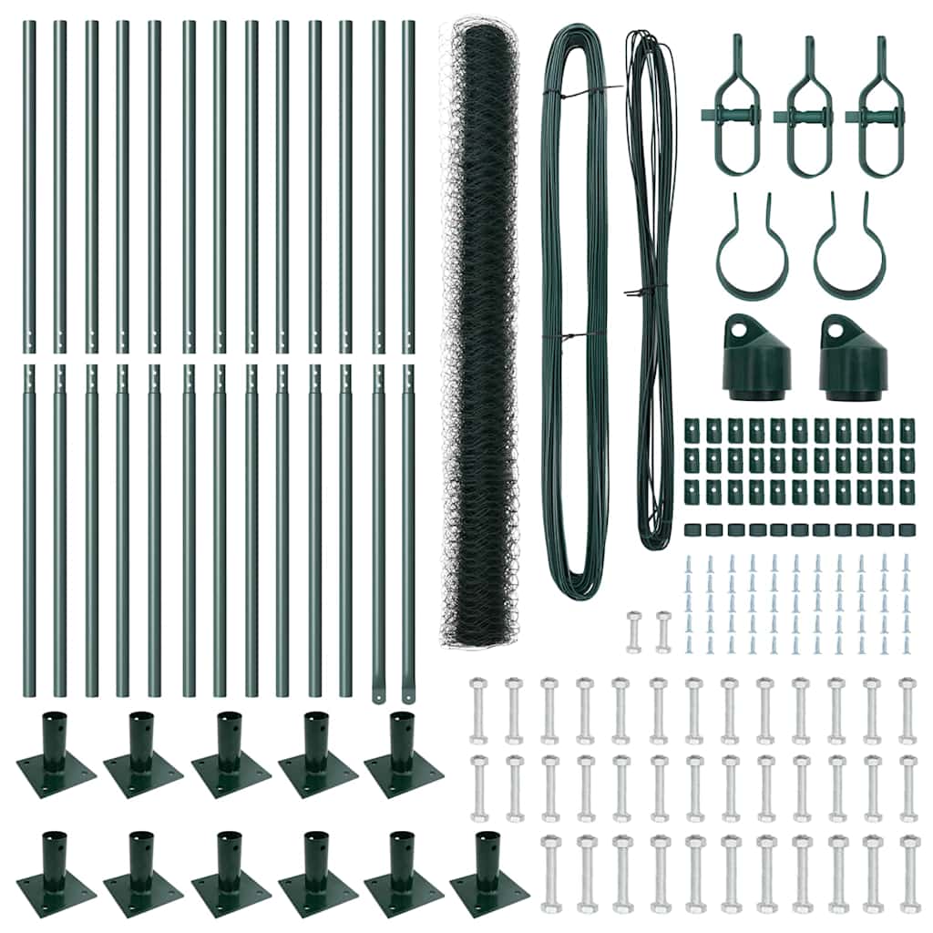 Fence with Posts Green 1.4 x 25 m PVC-coated steel