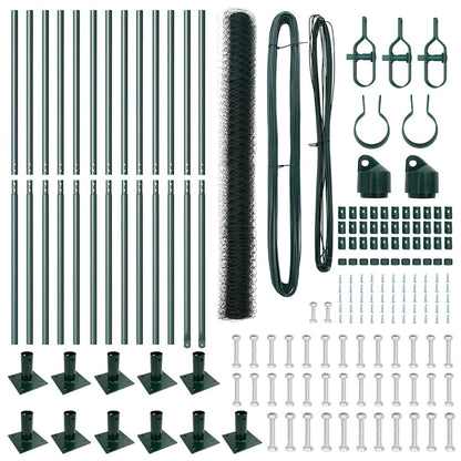 Fence with Posts Green 1.4 x 25 m PVC-coated steel