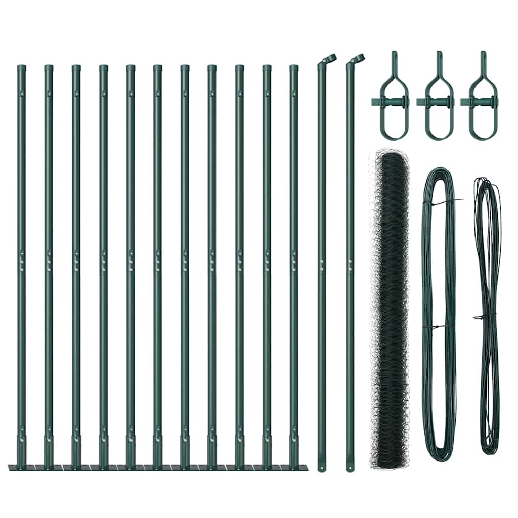 Fence with Posts Green 1.5 x 25 m PVC-coated steel