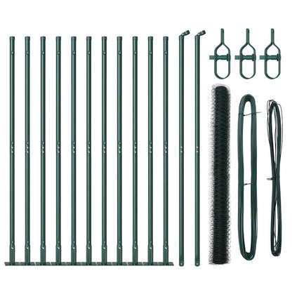 Fence with Posts Green 1.5 x 25 m PVC-coated steel