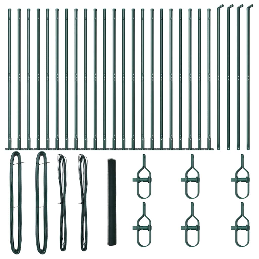 Fence with Posts Green 1.6 x 50 m PVC-coated steel