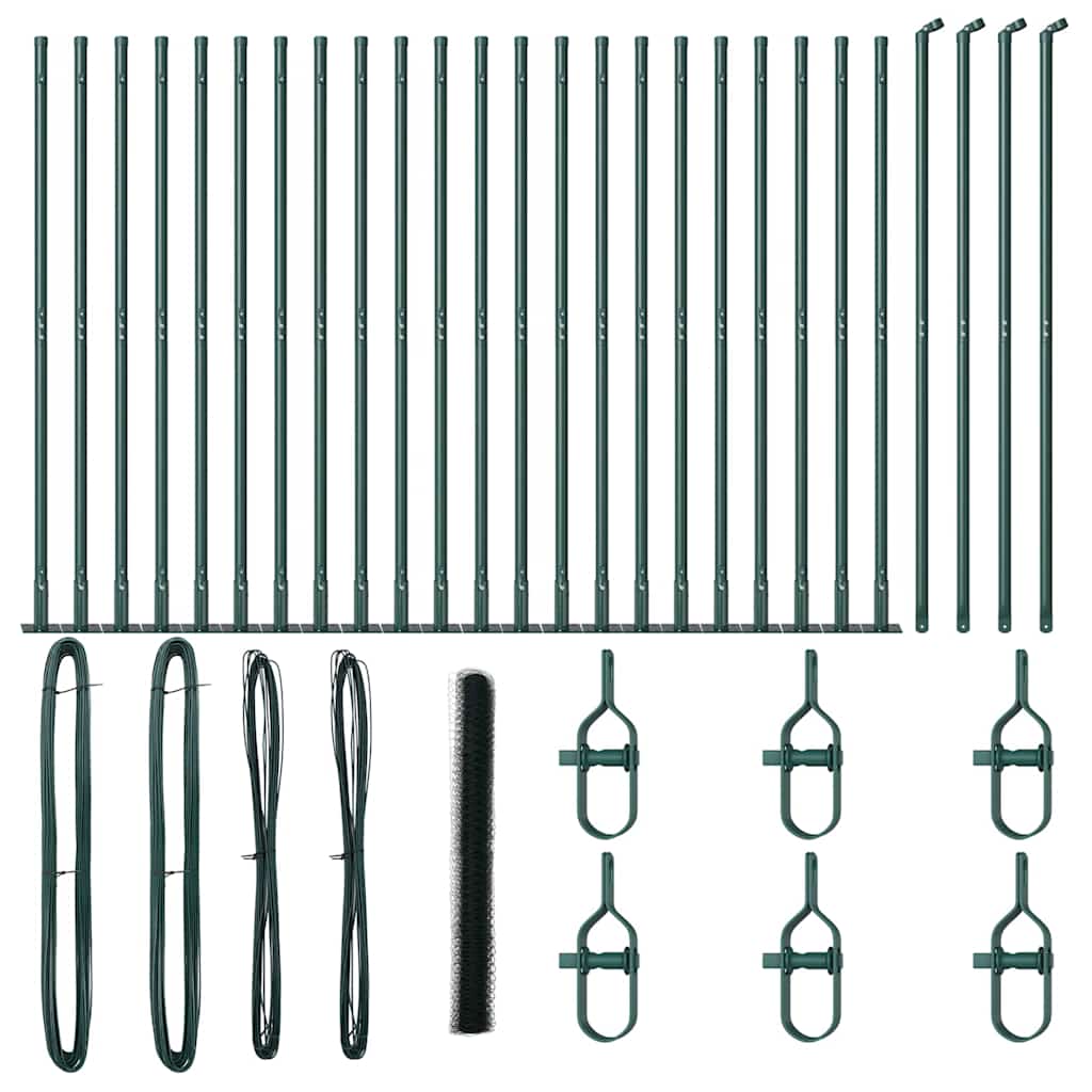 Fence with Posts Green 1.6 x 50 m PVC-coated steel