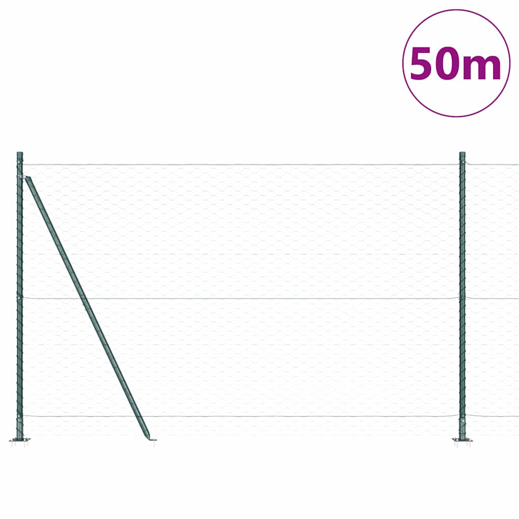 Fence with Posts Green 1.6 x 50 m PVC-coated steel