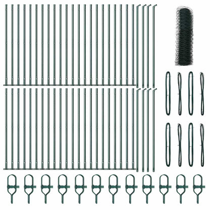 Fence with Posts Green 0.5 x 100 m PVC-coated steel