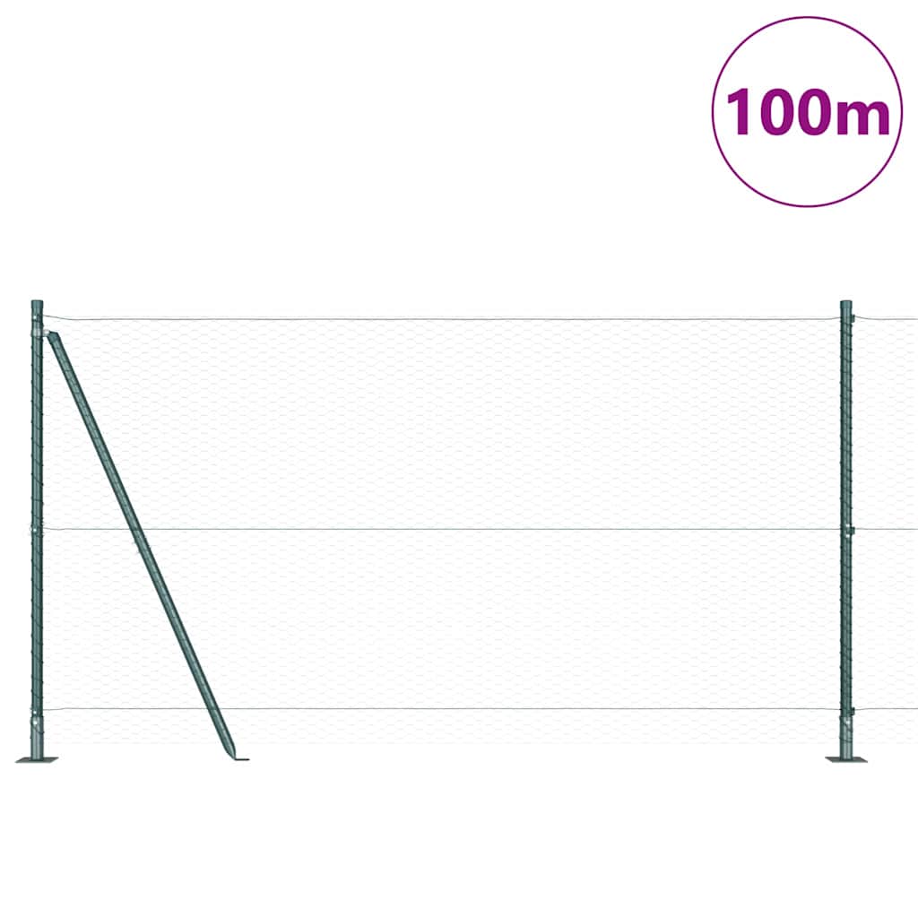 Fence with Posts Green 1.2 x 100 m PVC-coated steel