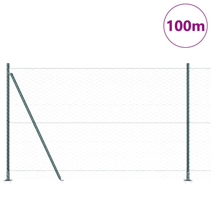 Fence with Posts Green 1.5 x 100 m PVC-coated steel