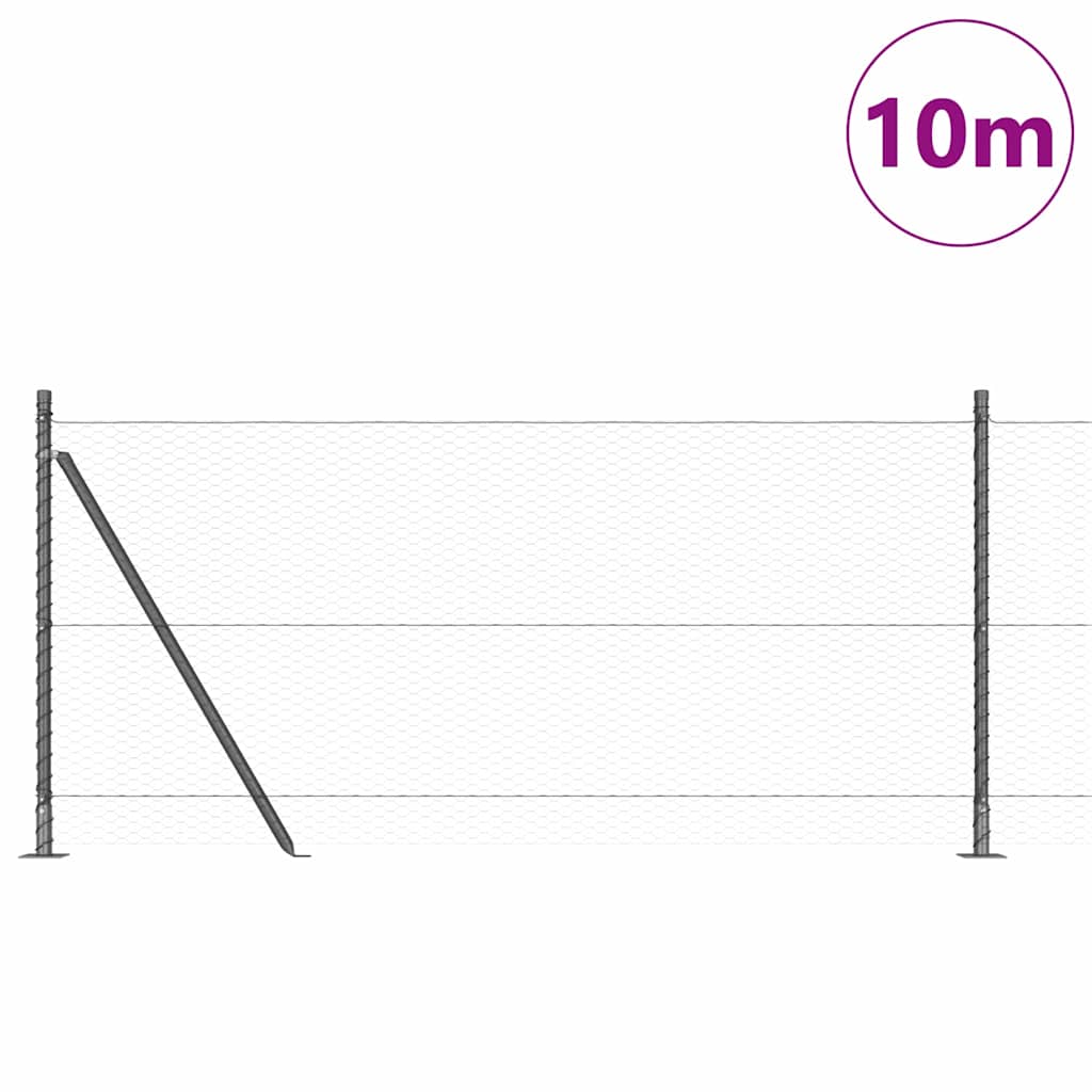 Fence with Posts Grey 1 x 10 m PVC-coated steel