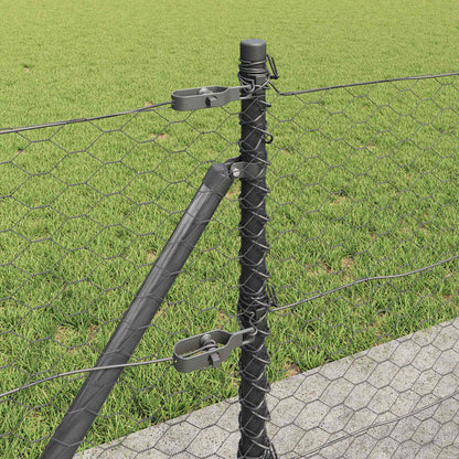 Fence with Posts Grey 0.6 x 25 m PVC-coated steel