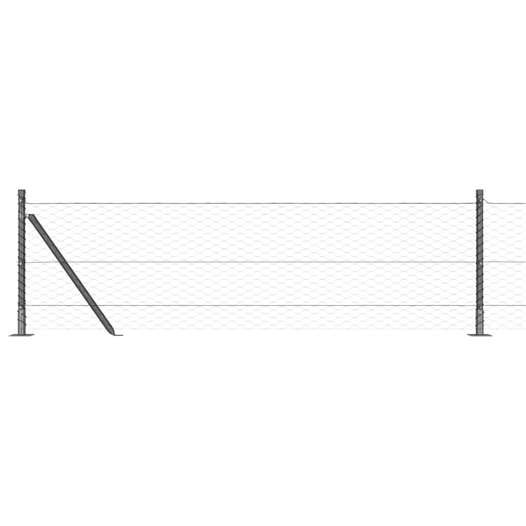 Fence with Posts Grey 0.6 x 25 m PVC-coated steel