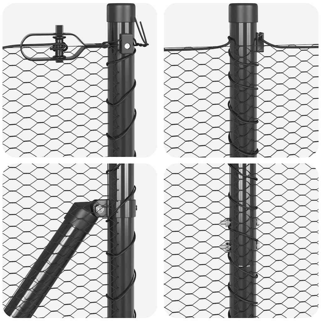 Fence with Posts Grey 1.5 x 25 m PVC-coated steel