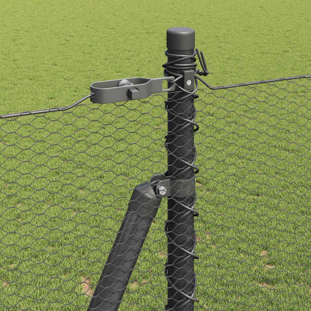 Fence with Posts Grey 1.5 x 25 m PVC-coated steel