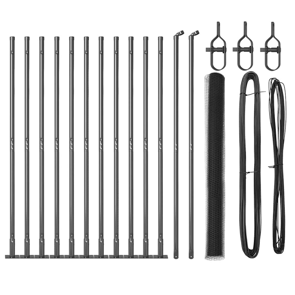 Fence with Posts Grey 1.5 x 25 m PVC-coated steel