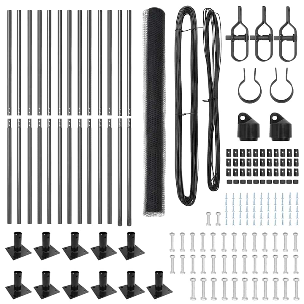 Fence with Posts Grey 1.5 x 25 m PVC-coated steel
