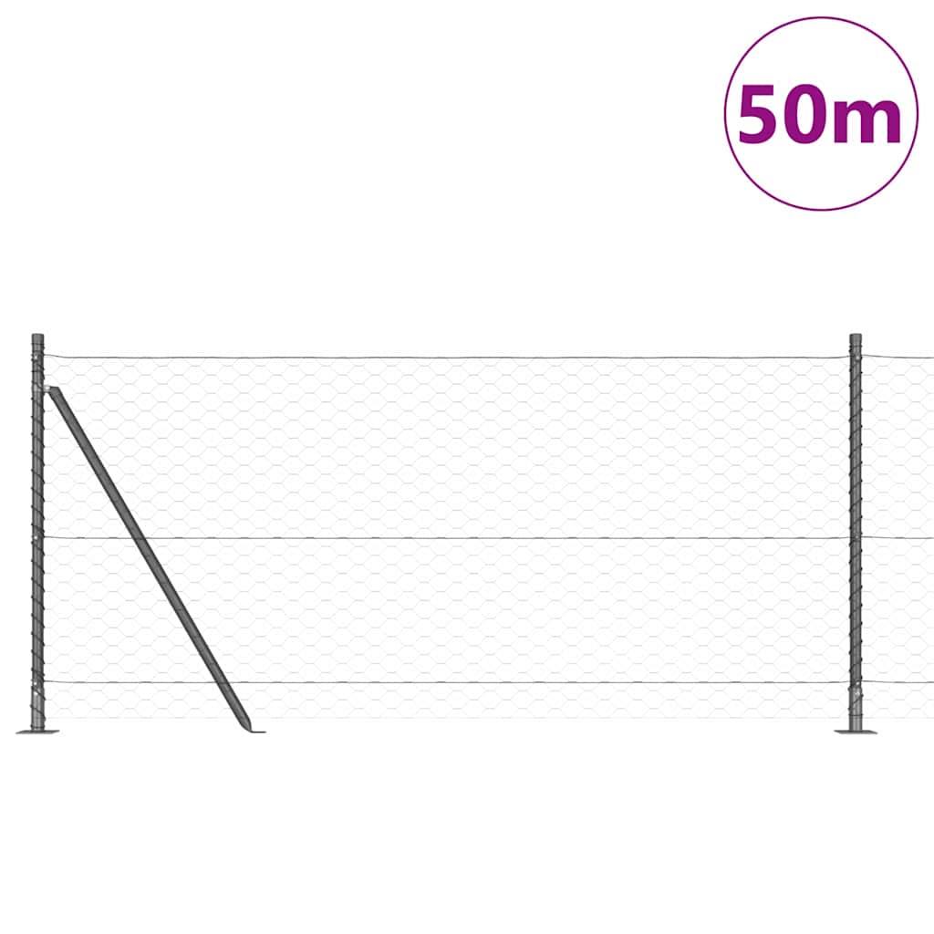 Fence with Posts Grey 1 x 50 m PVC-coated steel