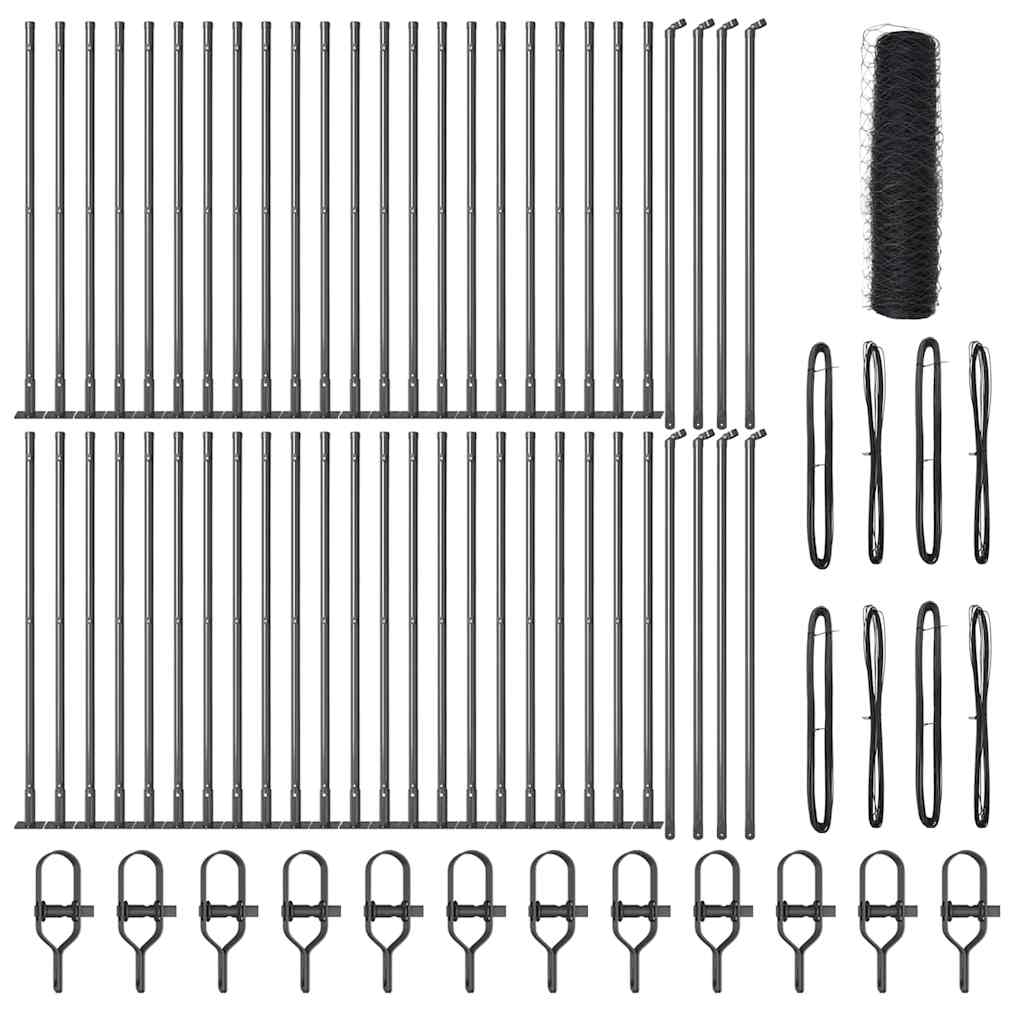 Fence with Posts Grey 0.4 x 100 m PVC-coated steel