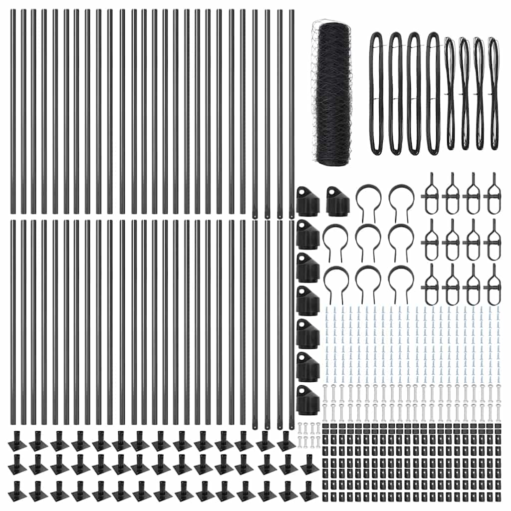 Fence with Posts Grey 0.4 x 100 m PVC-coated steel